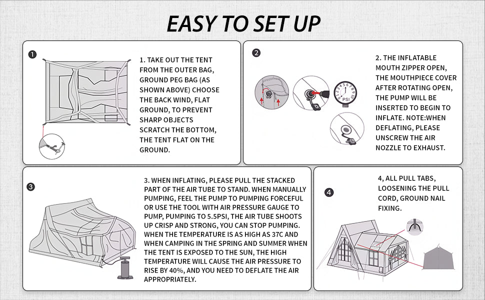 Inflatable Tent 8-10 Person 135 Sqft Instant Setup Camping