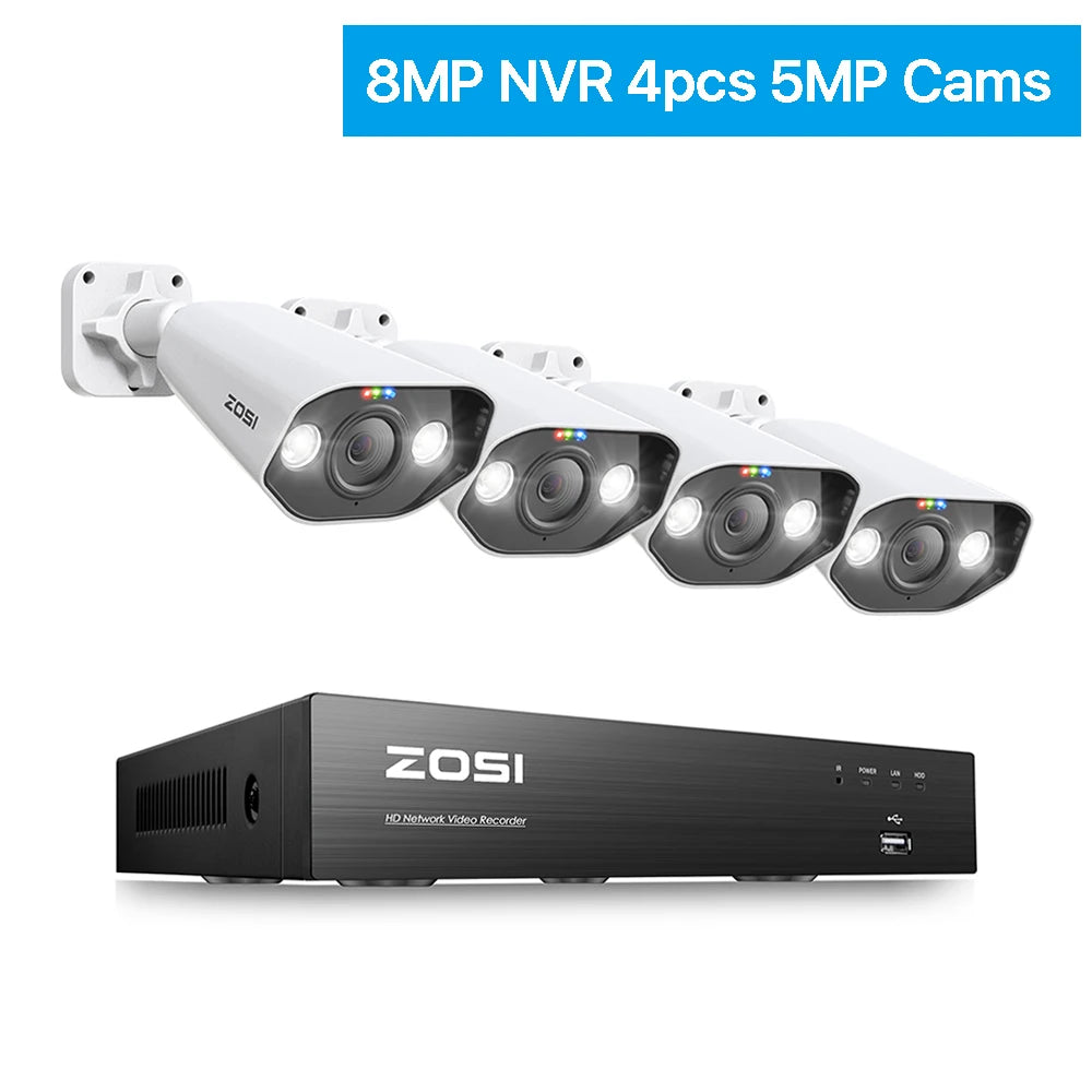 ZOSI 8CH POE Video Surveillance Kit 4K IP Cameras Outdoor