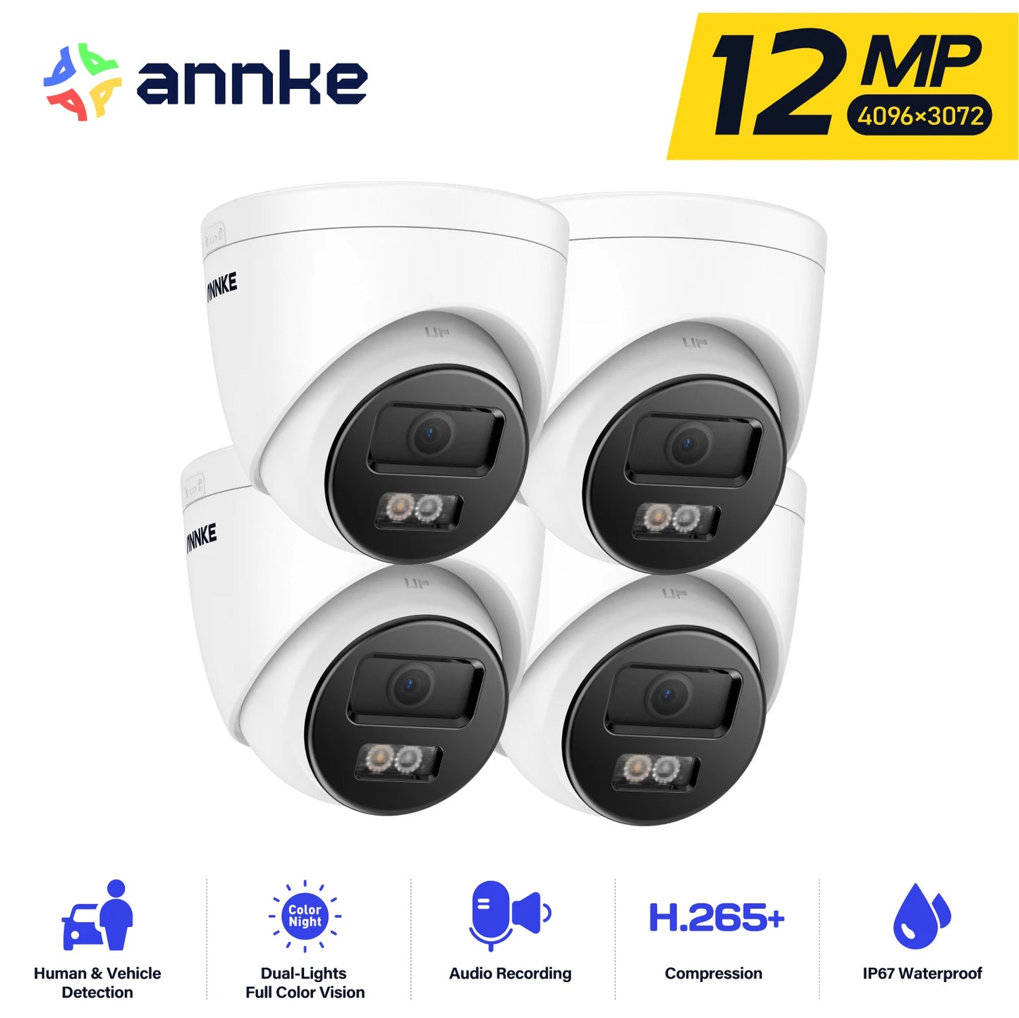 ANNKE 4 Pack 12MP Outdoor Smart Dual Light PoE Camera
