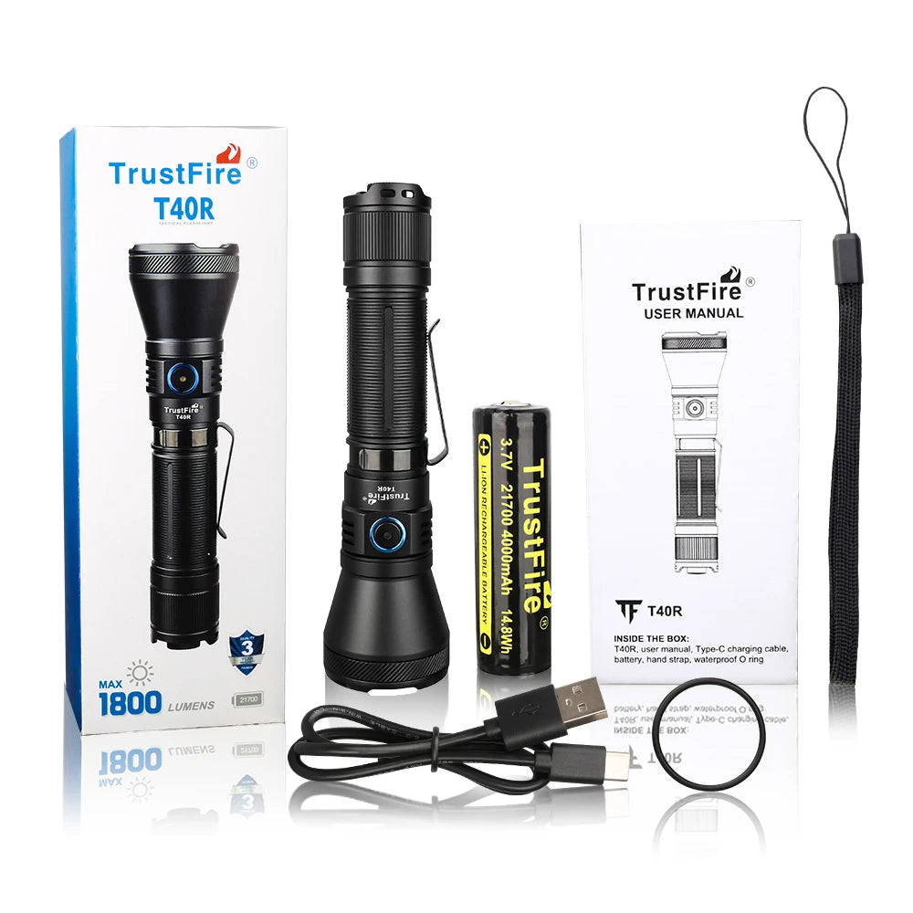 Trustfire T40R Army Tactical LED Flashlight 1800 Lumen USB Rechargeable IP68