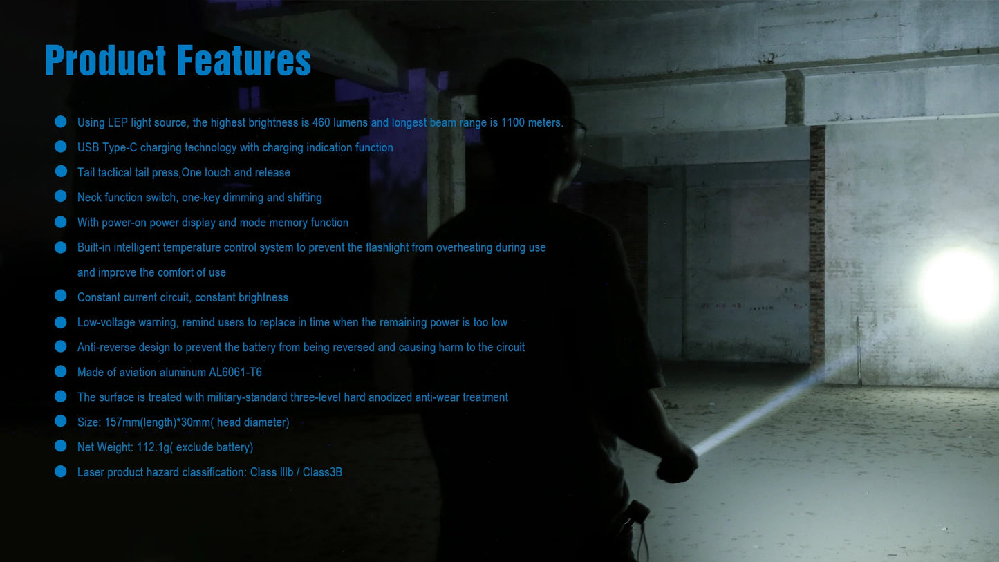 TrustFire T30R 1100M Tactical Flashlight 460 Lumen USB Rechargeable LED Torch