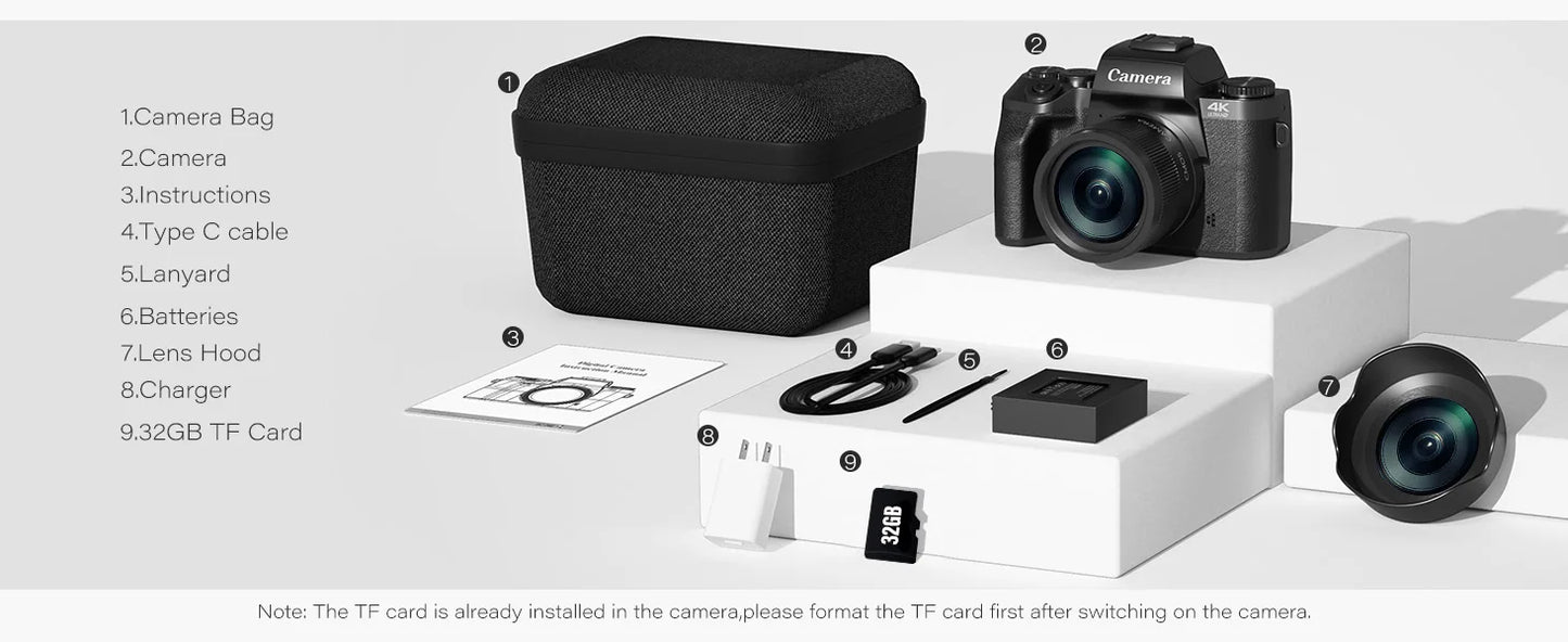 4K 64MP WiFi Vlogging Camera With Flash And Lens Hood