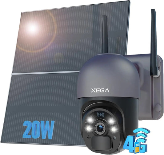 Xega 4G SIM Camera Solar 20W Battery 2K Night Vision IP66