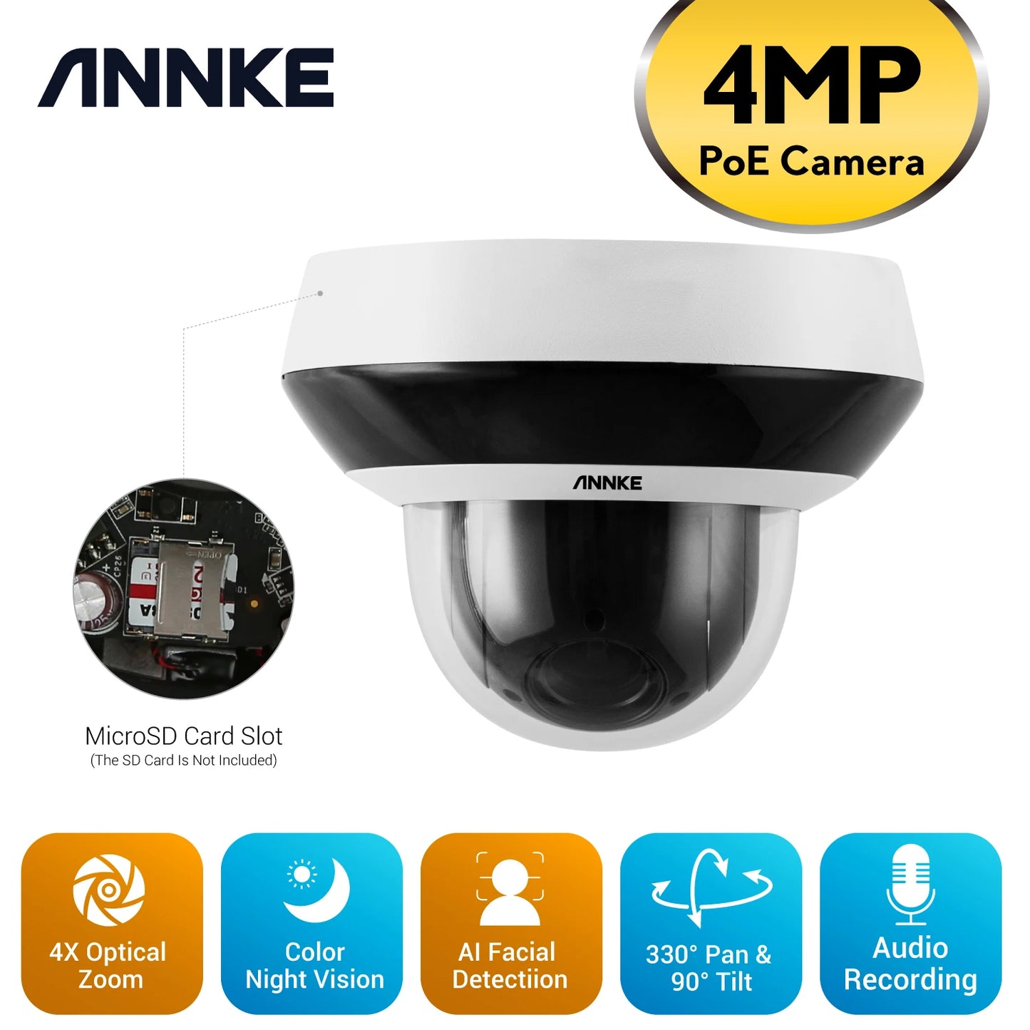 ANNKE 4MP H265 PoE PTZ IP Camera 2.8 12mm Motorized Zoom