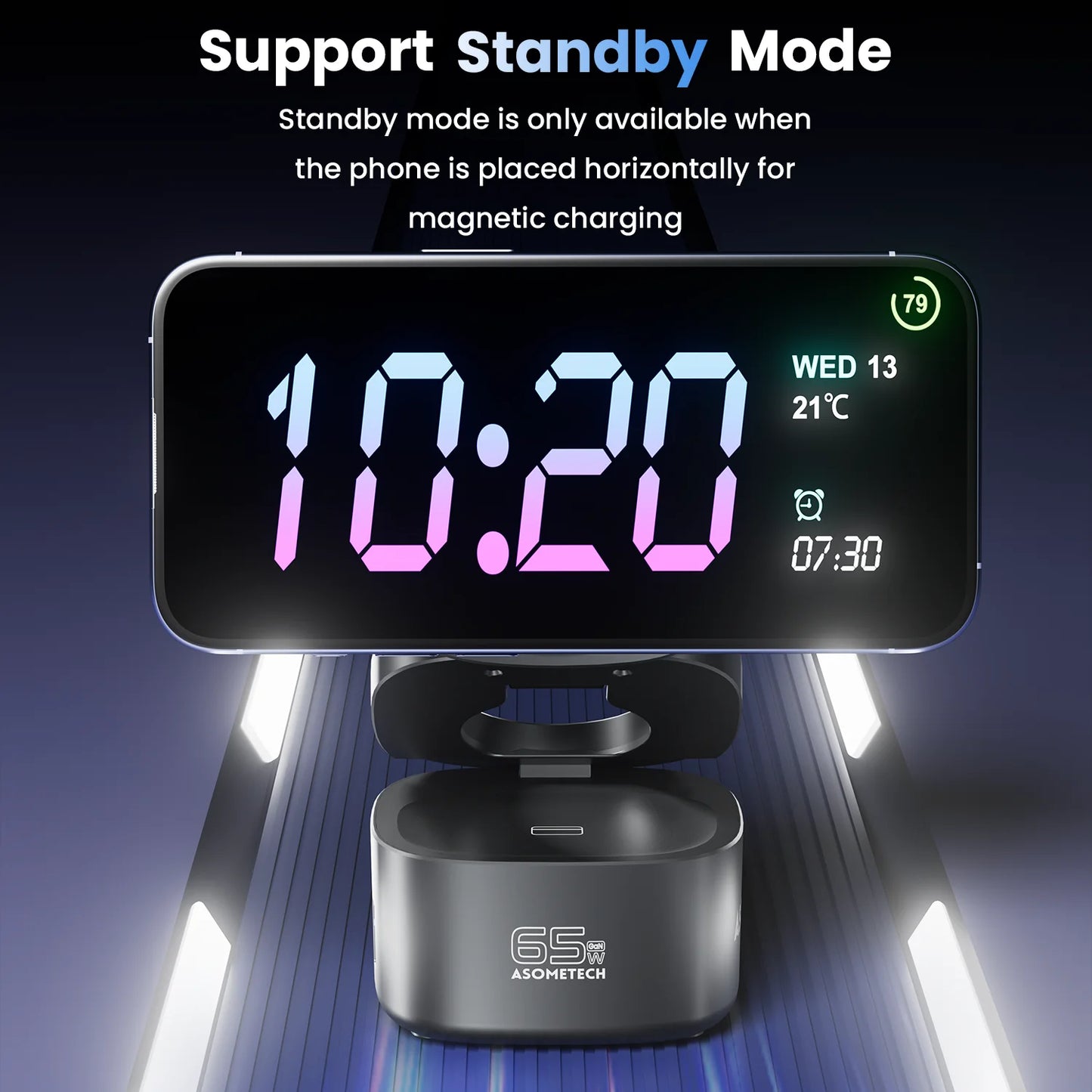 ASOMETECH 65W GaN Fast Charger Magnetic Foldable Wireless Station For MacBook