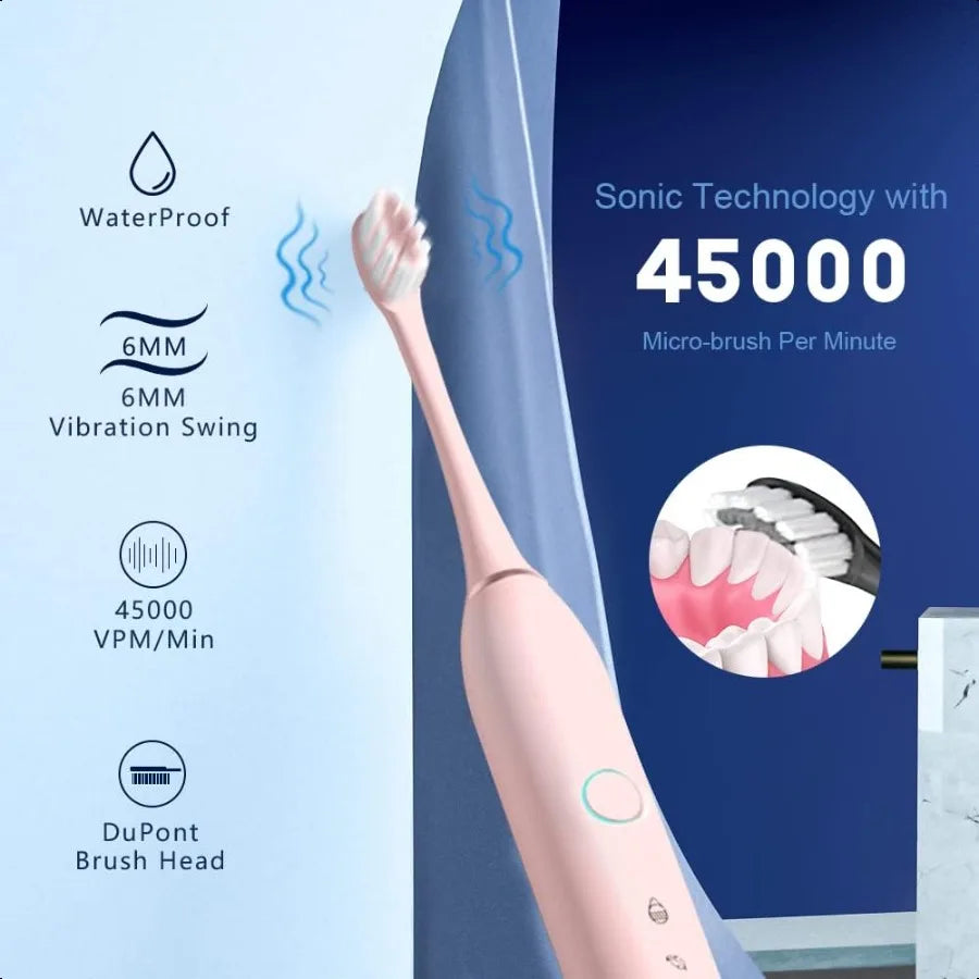 2 Pack Rechargeable Electric Toothbrushes 8 Brush Heads 6 Cleaning Modes