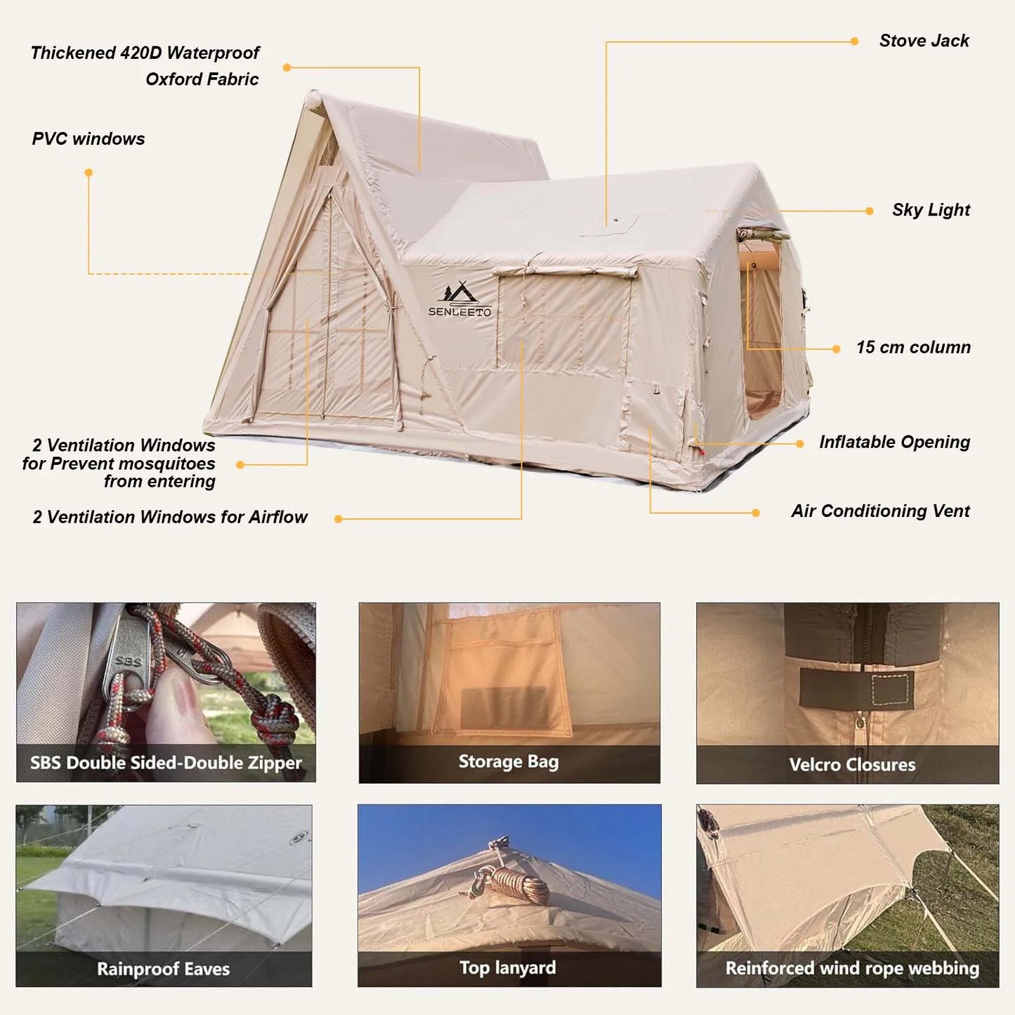 Inflatable Tent 8-10 Person 135 Sqft Instant Setup Camping