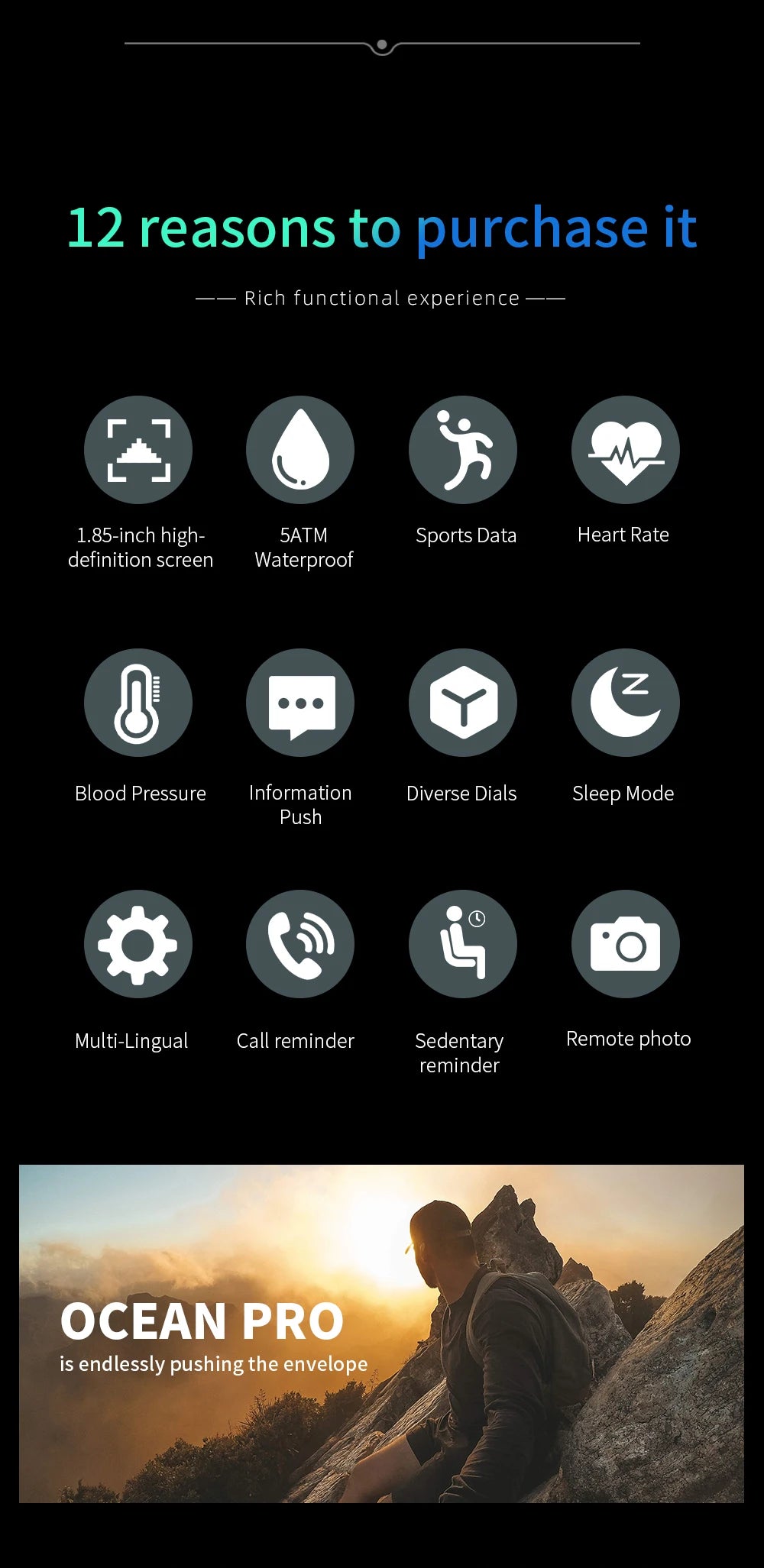 Lokmat Ocean Pro Smart Watch 5ATM Waterproof Heart Rate