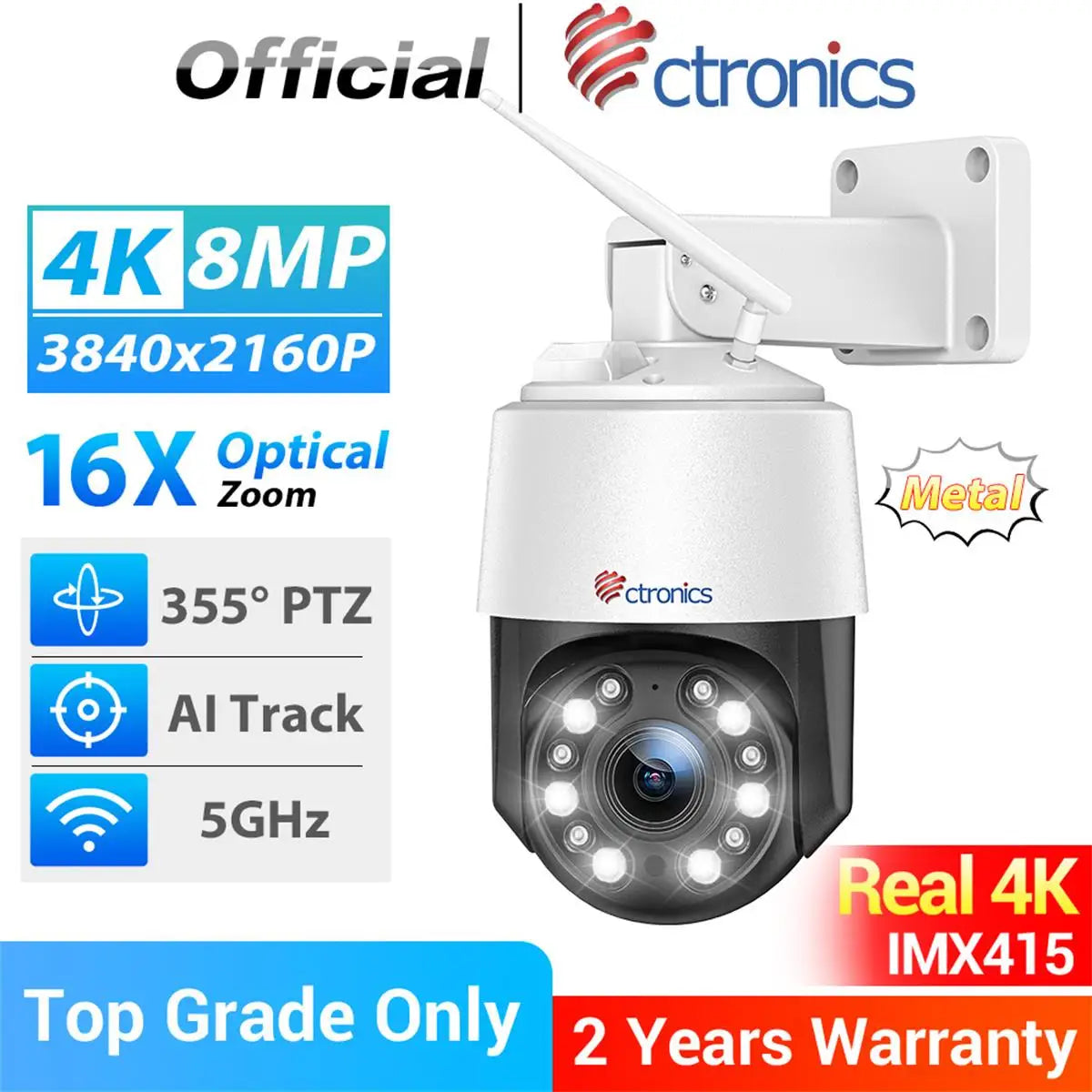 Ctronics 4K 8MP Outdoor WiFi Surveillance Camera 360 Zoom
