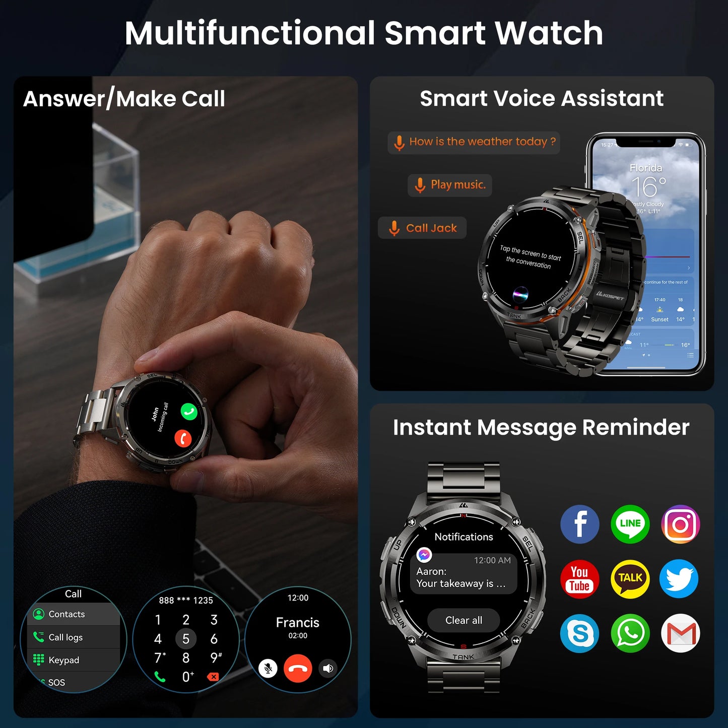 KOSPET Tank T3 Ultra 2 GPS Rugged Smartwatch Men Altimeter