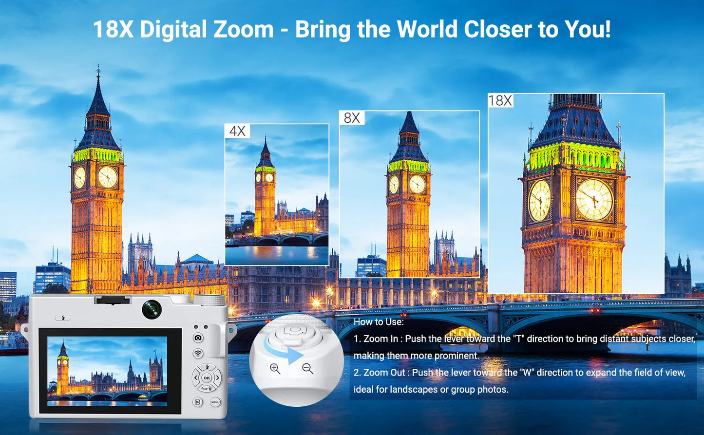 Gavonde 4K Digital Camera Autofocus Anti Shake 18X Zoom