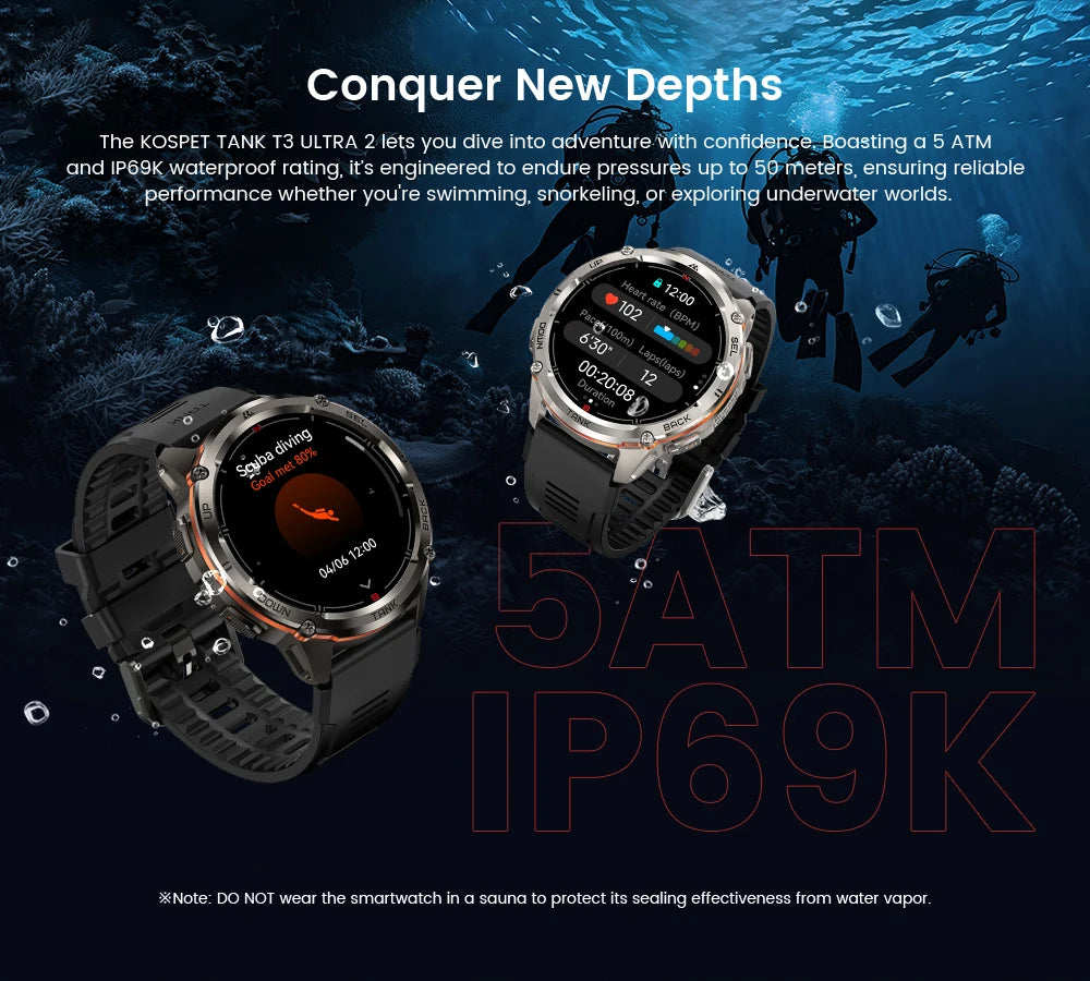 KOSPET Tank T3 Ultra 2 GPS Smart Watch AMOLED 5ATM IP69K