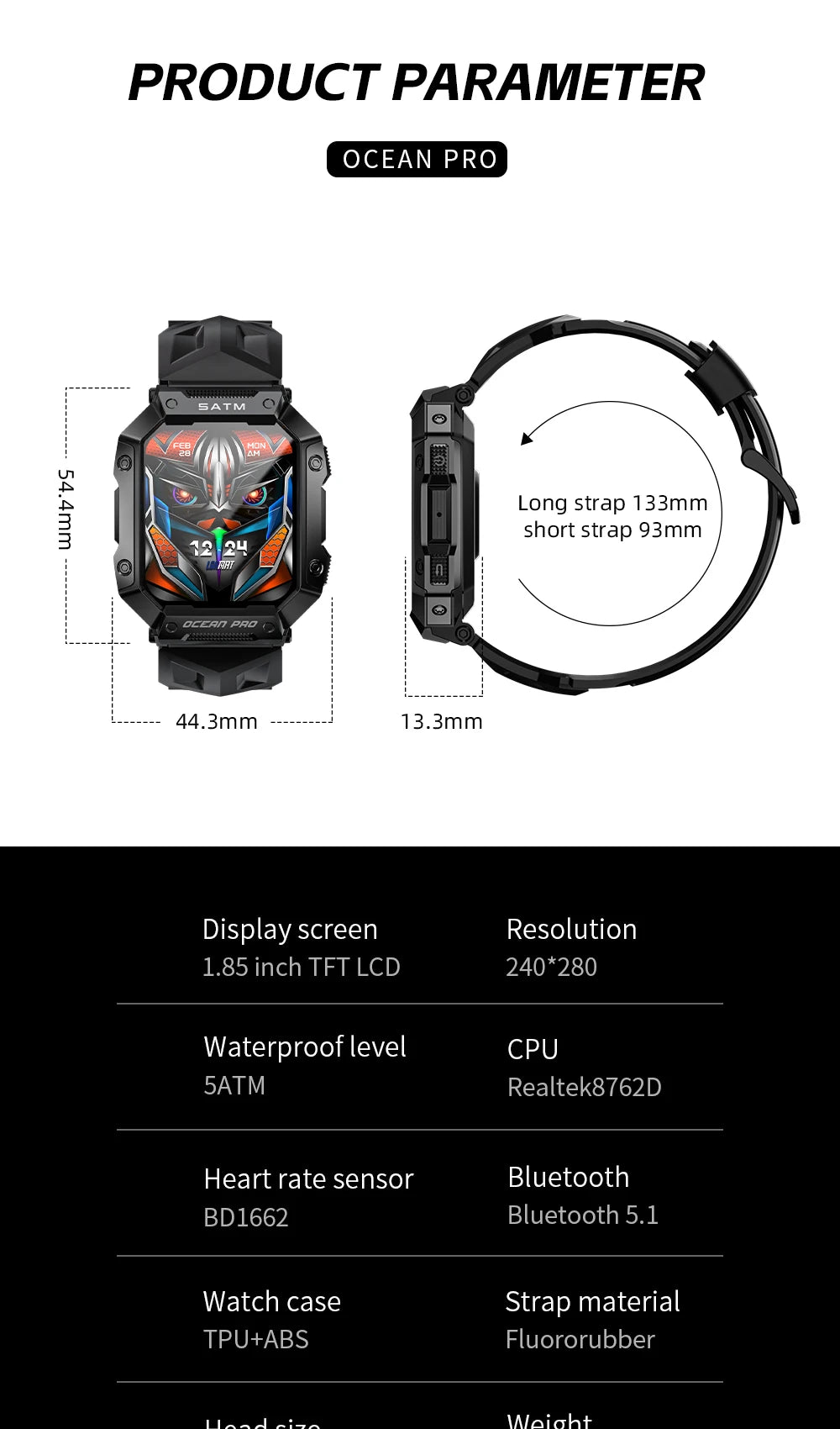 Lokmat Ocean Pro Smart Watch 5ATM Waterproof Heart Rate