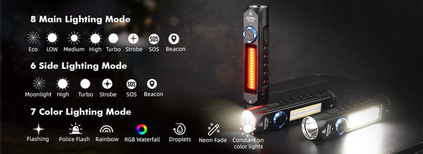 Sofirn IF23 Pro RGB LED Flashlight 5000lm 21700 USB C Rechargeable Magnetic