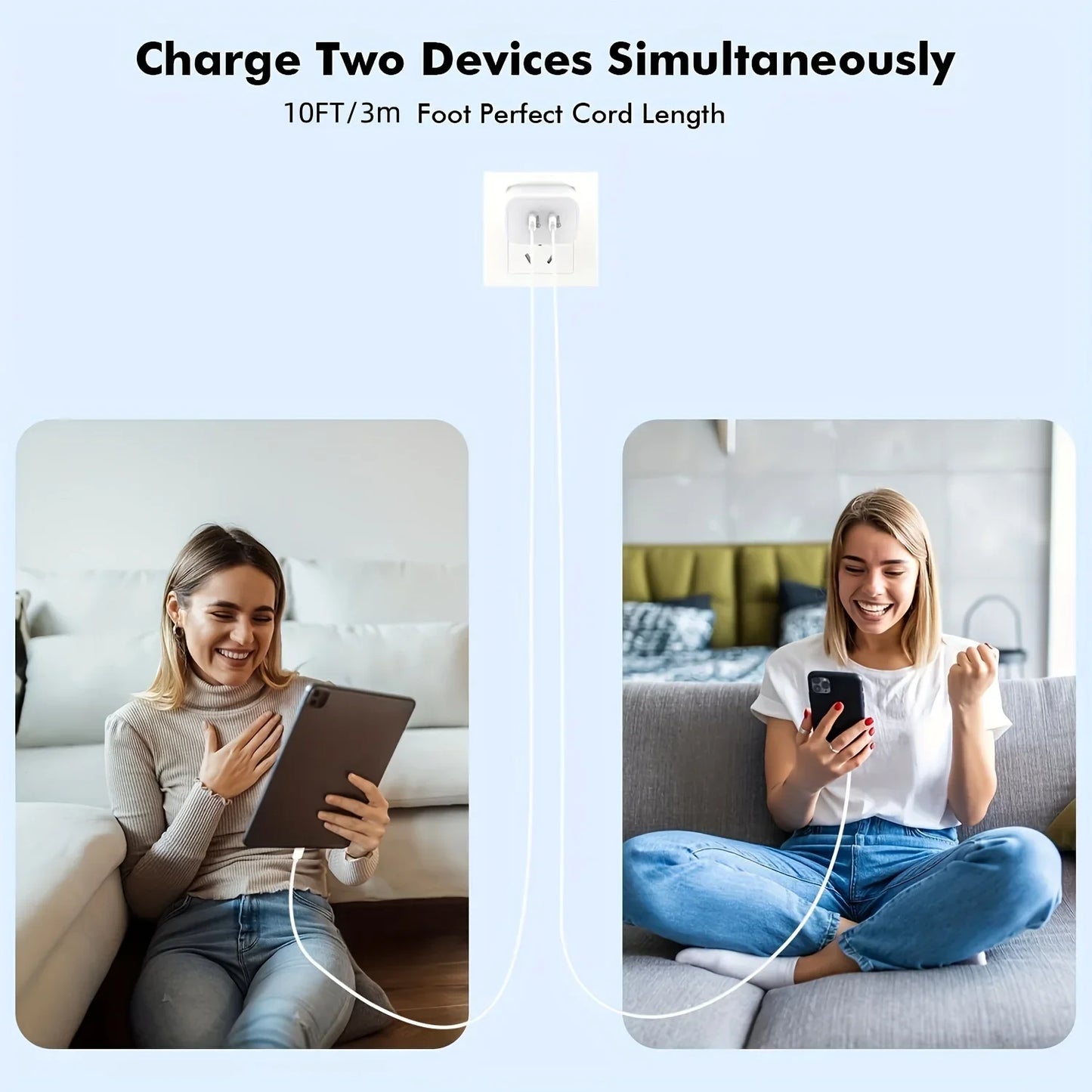 2 Pack 40W Dual Port USB C Wall Charger With 2x 10ft USB C Cables For IPhone 15 Pro Max 15 Plus IPad Pro Air Mini