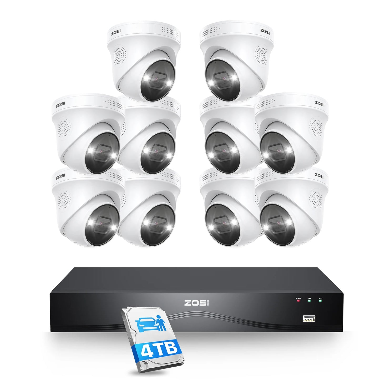ZOSI 4K 8MP PoE Security System 16 Channel NVR 4TB AI