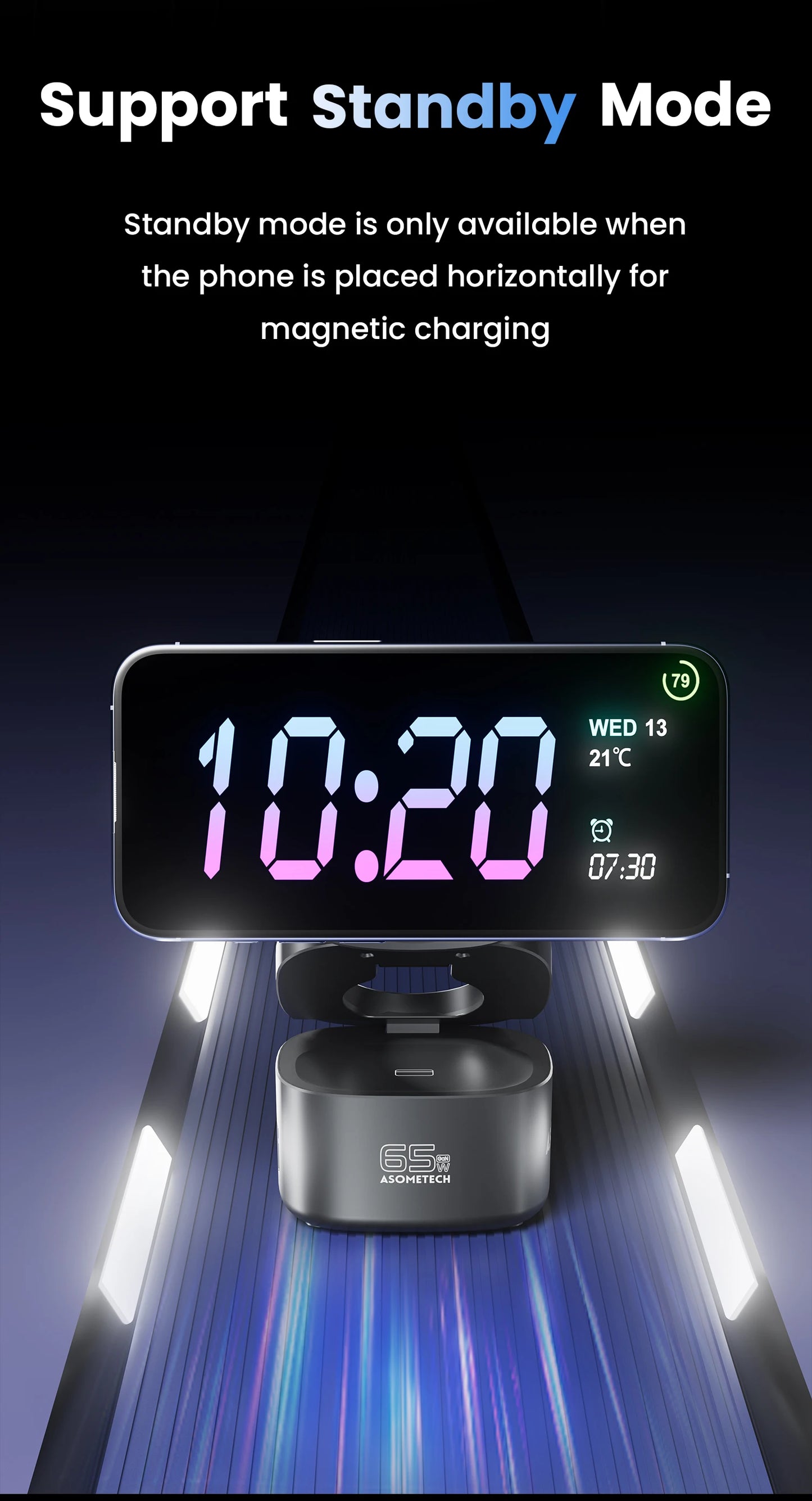 ASOMETECH 65W GaN Fast Charger Magnetic Foldable Wireless Station For MacBook