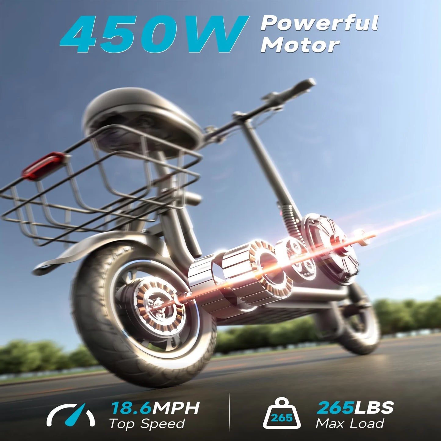 450W Electric Scooter 265 Lbs Max Load 22 Mile Range