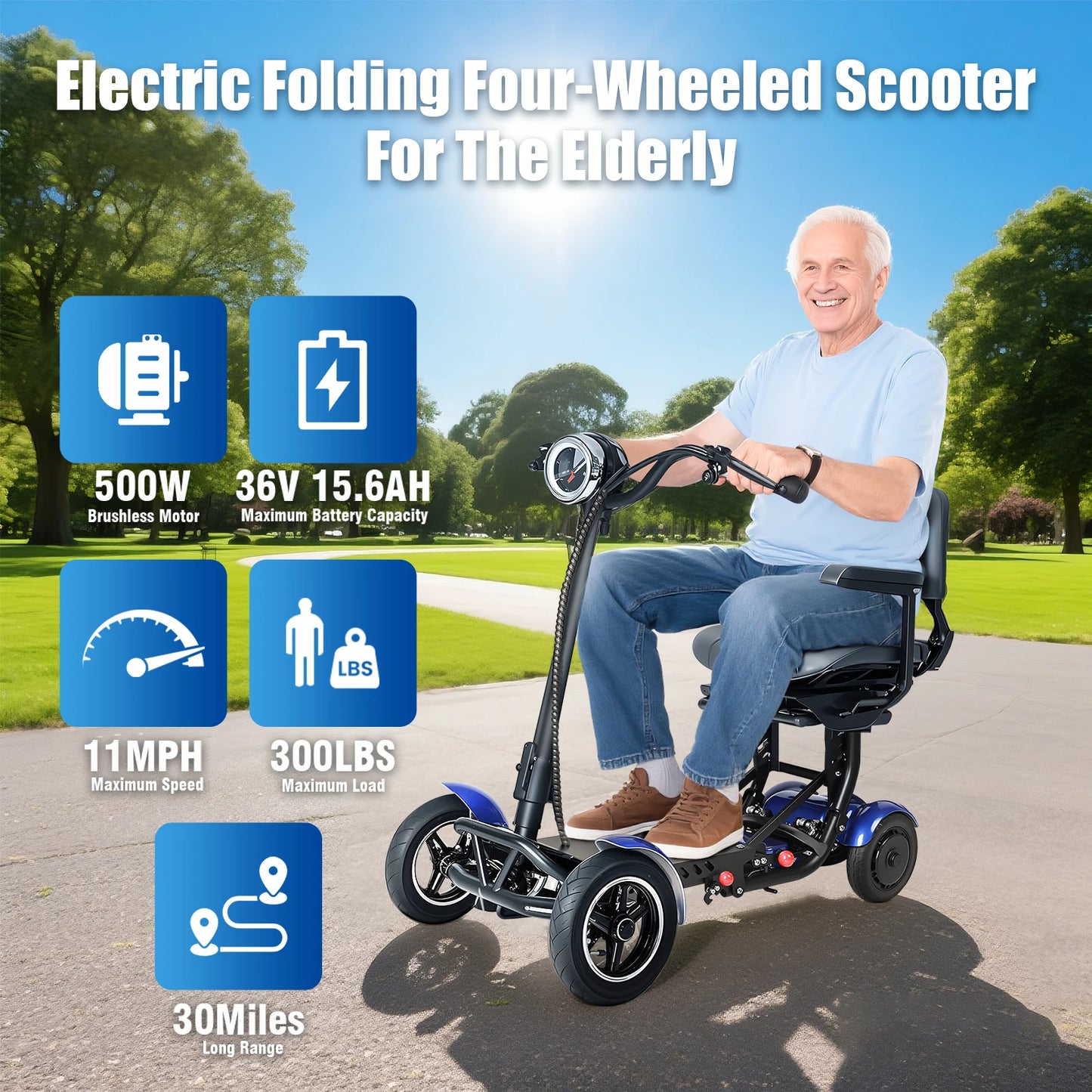 Folding Four Wheel Mobility Scooter For Seniors 11 MPH 500W
