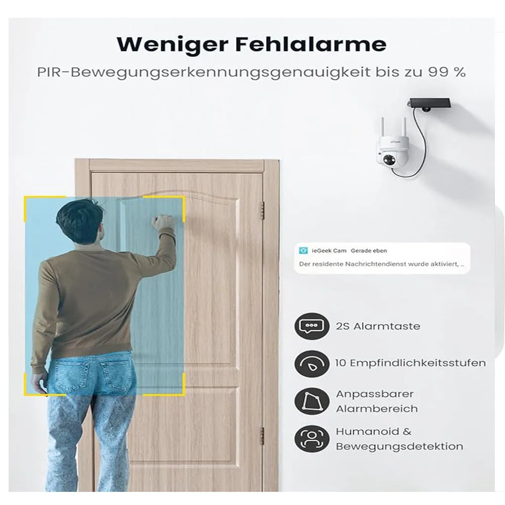 IeGeek 2K 3MP WiFi Security Camera Outdoor PTZ Battery Solar Powered