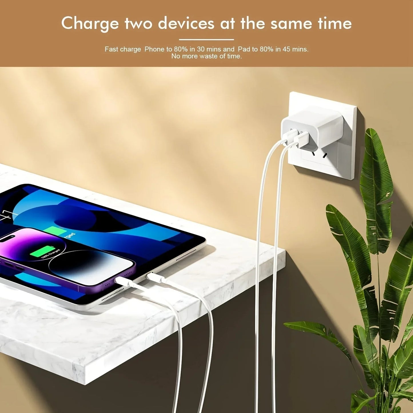 2 Pack 40W Dual Port USB C Wall Charger With 2x 10ft USB C Cables For IPhone 15 Pro Max 15 Plus IPad Pro Air Mini