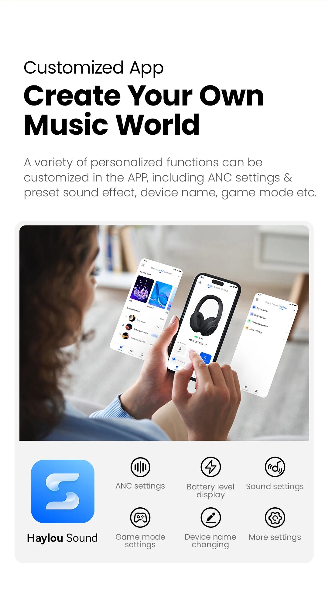 Haylou S30 Wireless Bluetooth 5.4 Headphones 43dB Noise Cancelling 40mm Driver