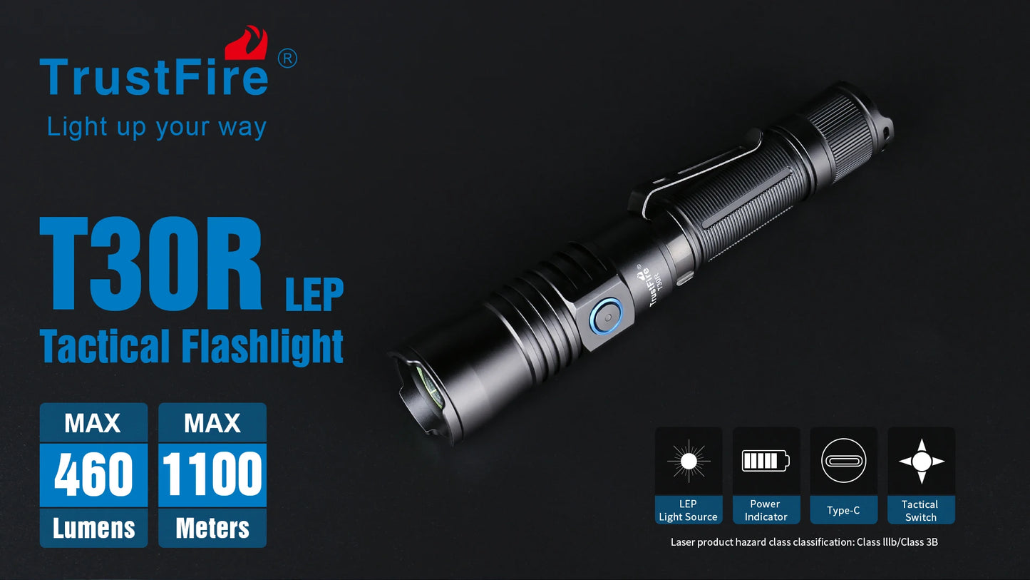 TrustFire T30R 1100M Tactical Flashlight 460 Lumen USB Rechargeable LED Torch