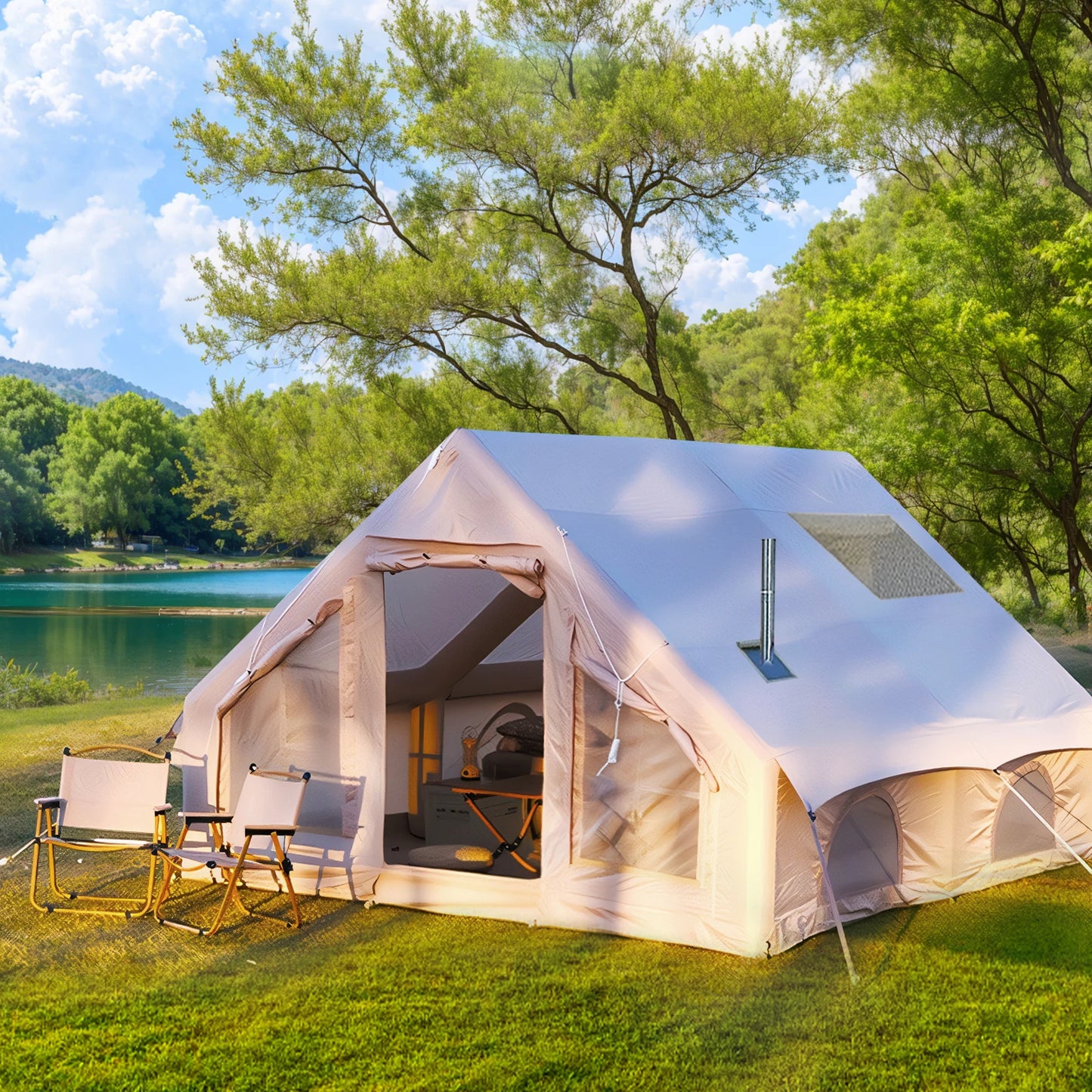 129 Square Feet Inflatable Camping Tent For 8 To 10 People