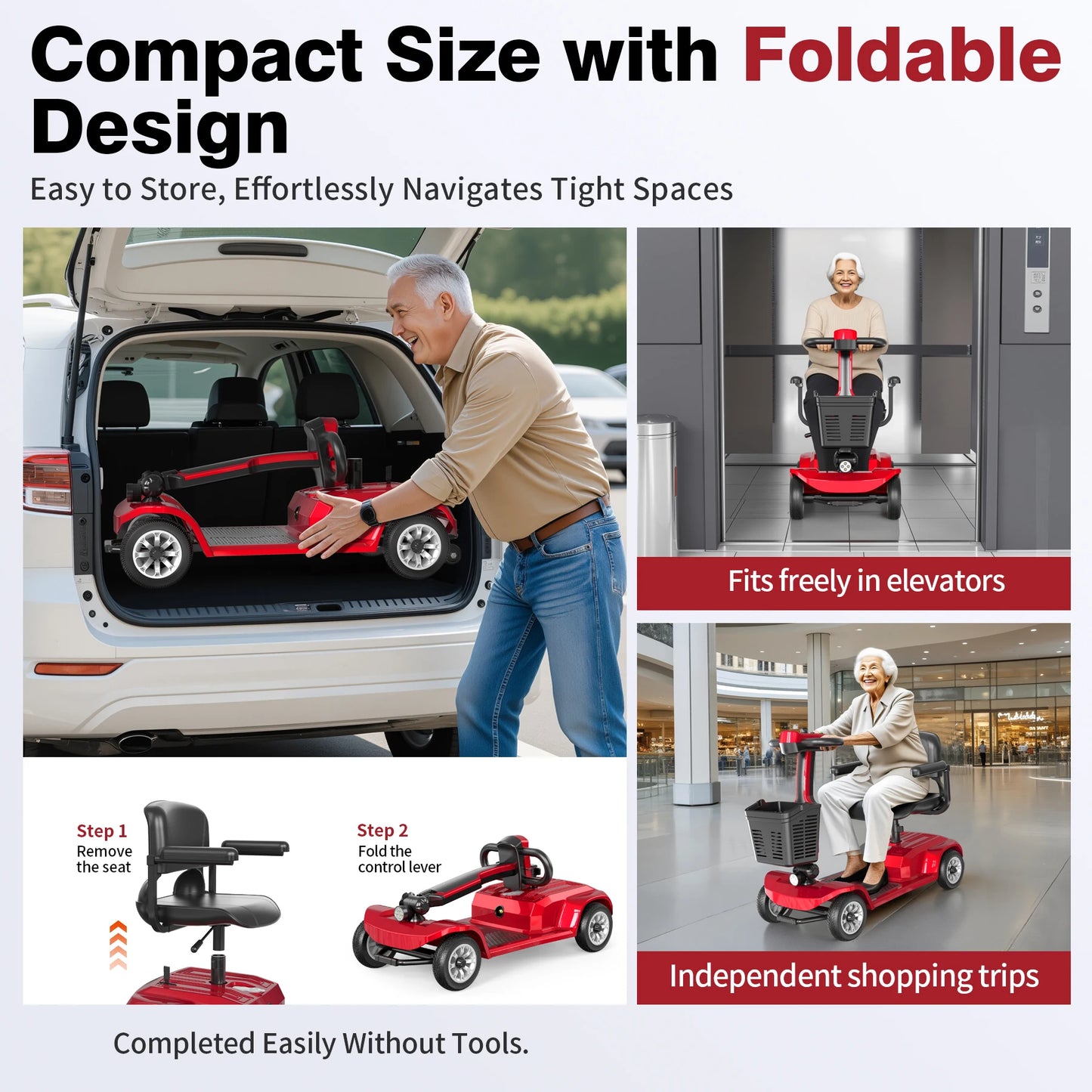 12Ah Four Wheel Mobility Scooter Electric Powered Wheelchair Travel Adults