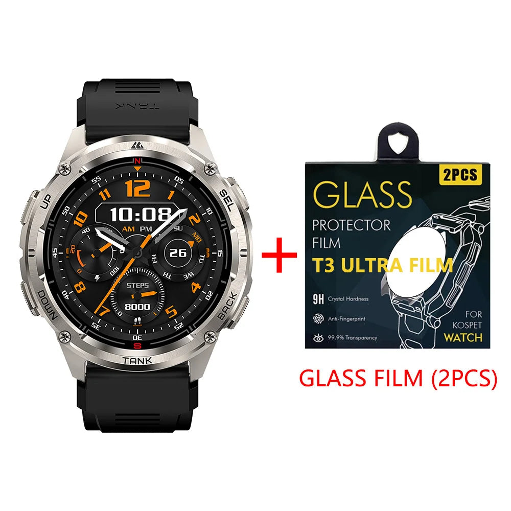 KOSPET Tank T3 Ultra 2 GPS Smart Watch For Men Compass Altimeter Barometer Bluetooth Call 5ATM IP69K Waterproof Digital