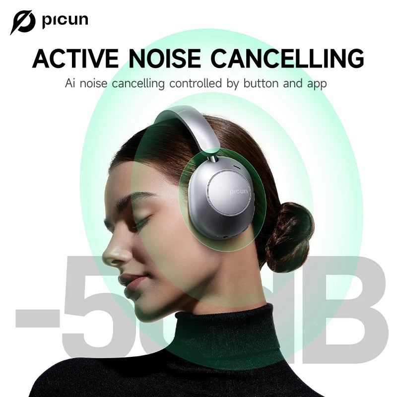 Picun F6 ANC Bluetooth Headphones Hi Res 3D Audio With App Control Low Latency