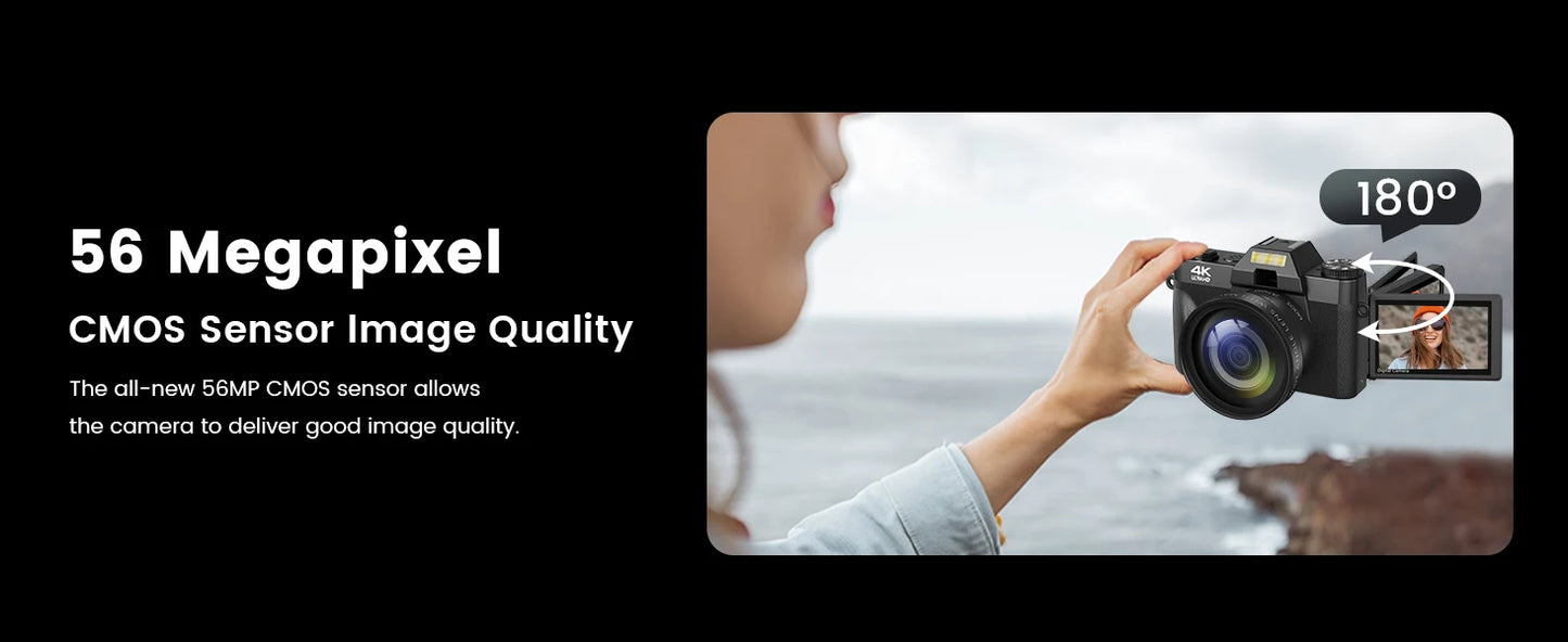 Gavonde Compact 4K Camera With WiFi Webcam 64MP Camcorder