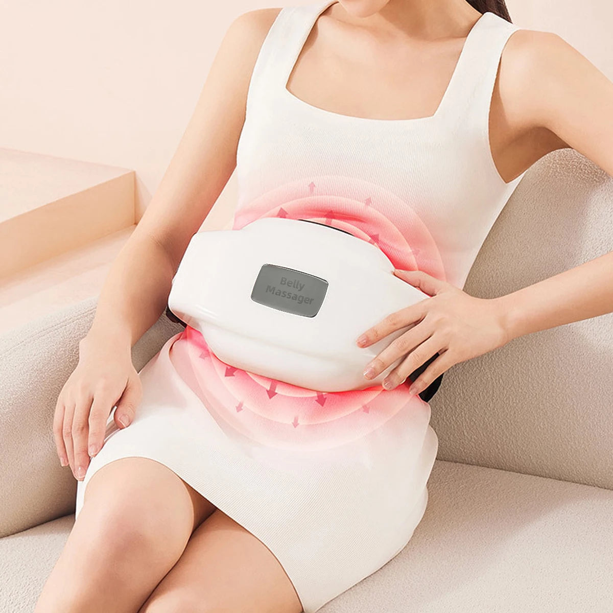 Stomach Massager With Hot Compress Abdominal Relaxer Portable USB Rechargeable