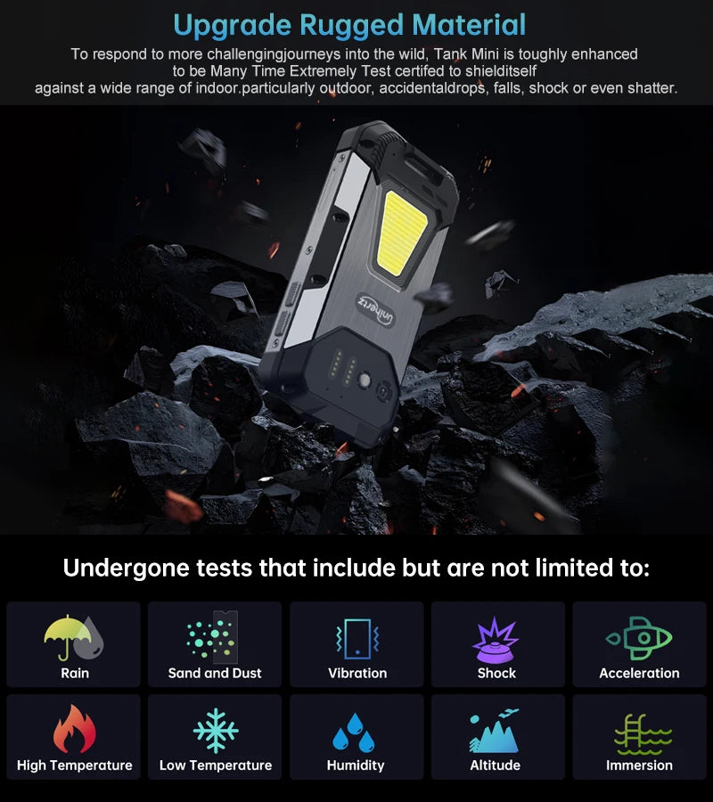 Unihertz 8849 Tank Mini Rugged Smartphone 4.3 Inch Android 13 5800mAh 24GB RAM 256GB Helio G99 IP68 Camera 100MP
