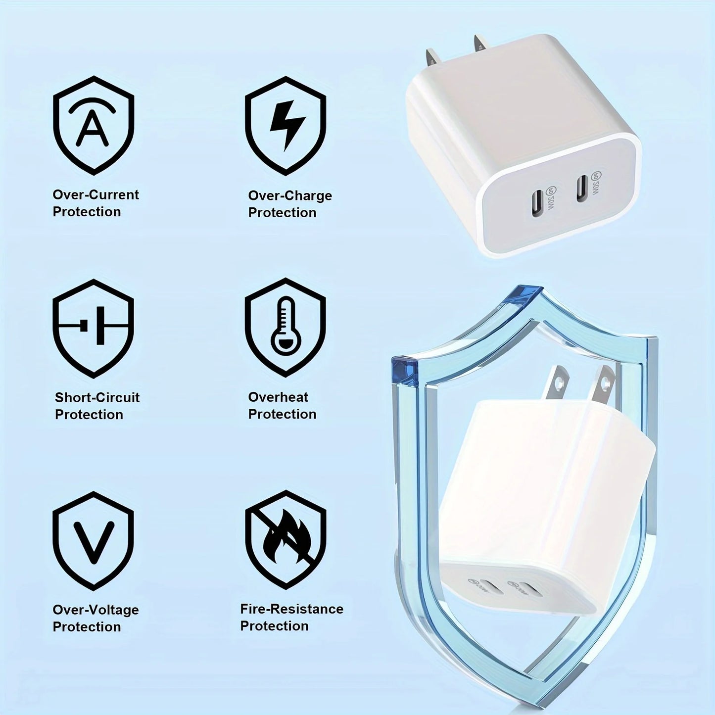 2 Pack 40W PD Fast Dual Port Charger With 10 Foot USB C To C Cable For iPhone 15 Pro Max, 15 Pro, 15, 15 Plus And iPad Pro