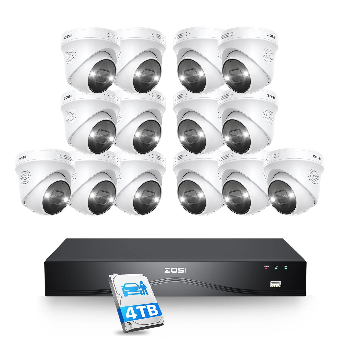 ZOSI 4K 8MP PoE Security System 16 Channel NVR 4TB AI
