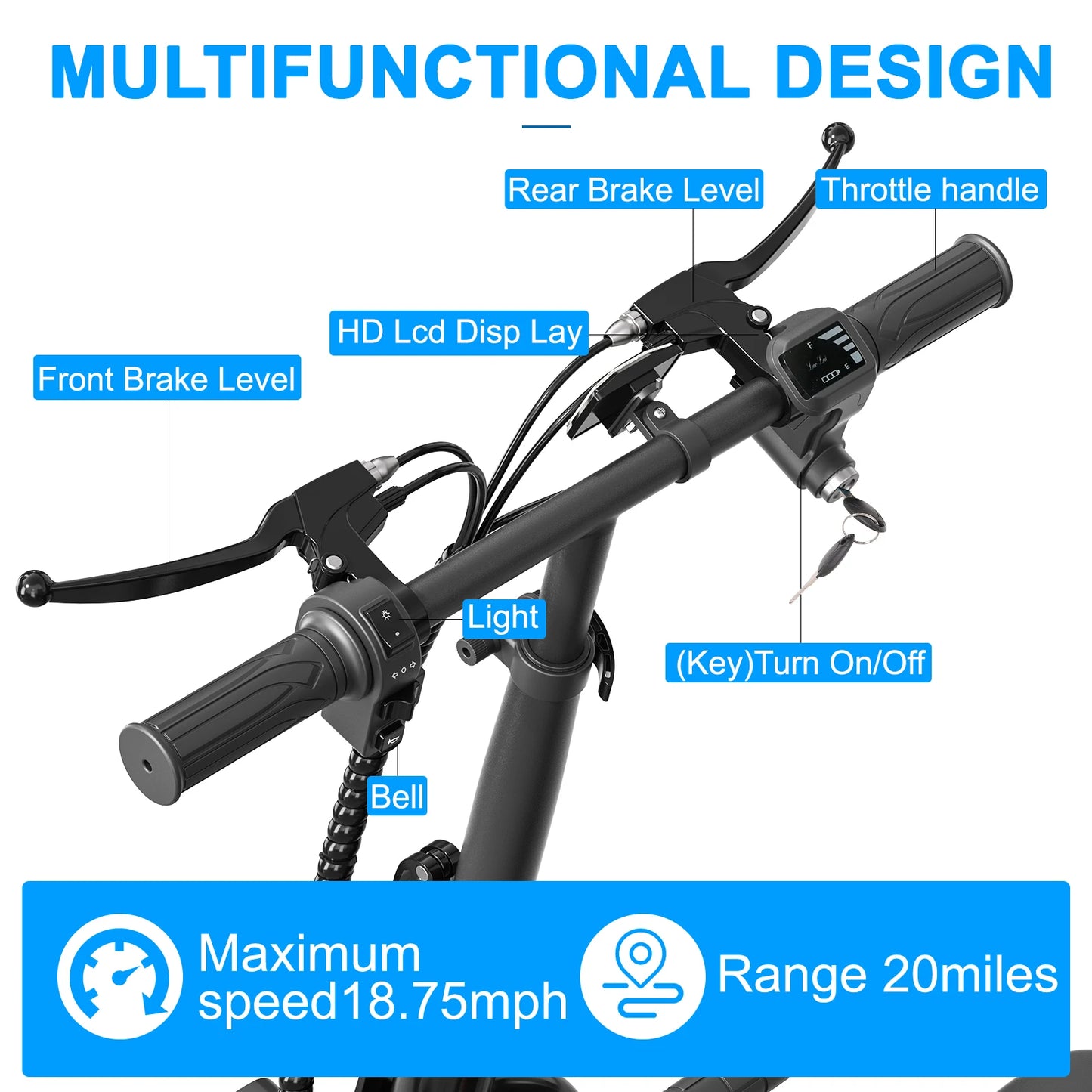 48V Electric Scooter With Seat For Adults 750W Peak Power Motor 18.75 MPH