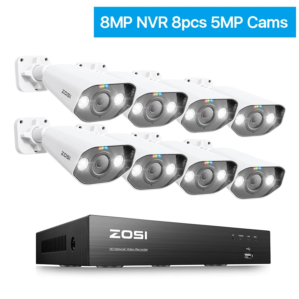 ZOSI 8CH POE Video Surveillance Kit 4K IP Cameras Outdoor