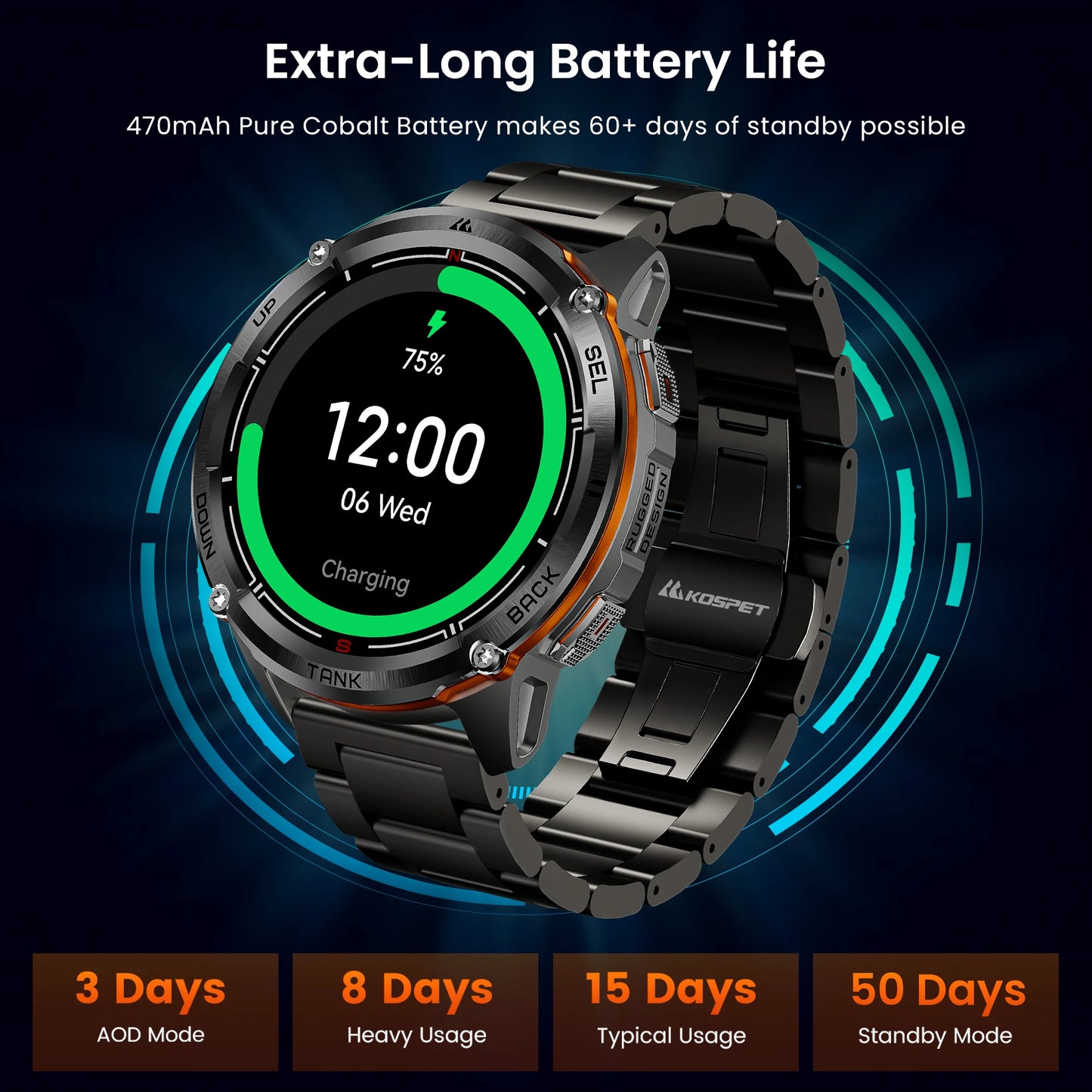 KOSPET Tank T3 Ultra 2 GPS Rugged Smartwatch Men Altimeter