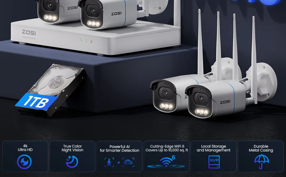 ZOSI 4K WiFi 6 Security IP Camera System Night Vision 8MP Pan Tilt Wireless Cam