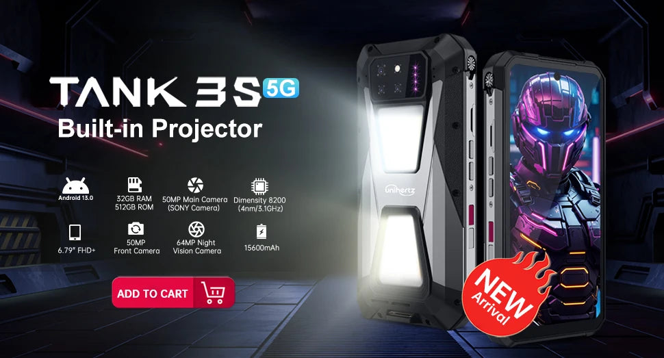 Unihertz 8849 Tank Mini Rugged Smartphone 4.3 Inch Android 13 5800mAh 24GB RAM 256GB Helio G99 IP68 Camera 100MP