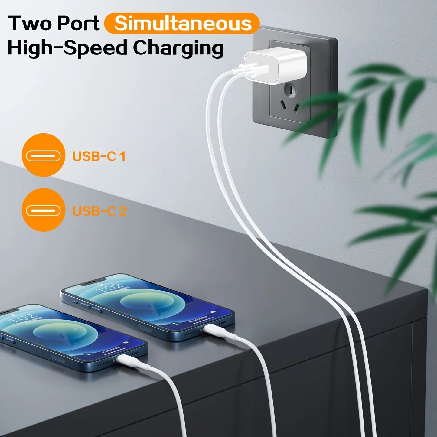 2 Pack 40W Dual Port USB C Wall Charger With 2x 10ft USB C Cables For IPhone 15 Pro Max 15 Plus IPad Pro Air Mini