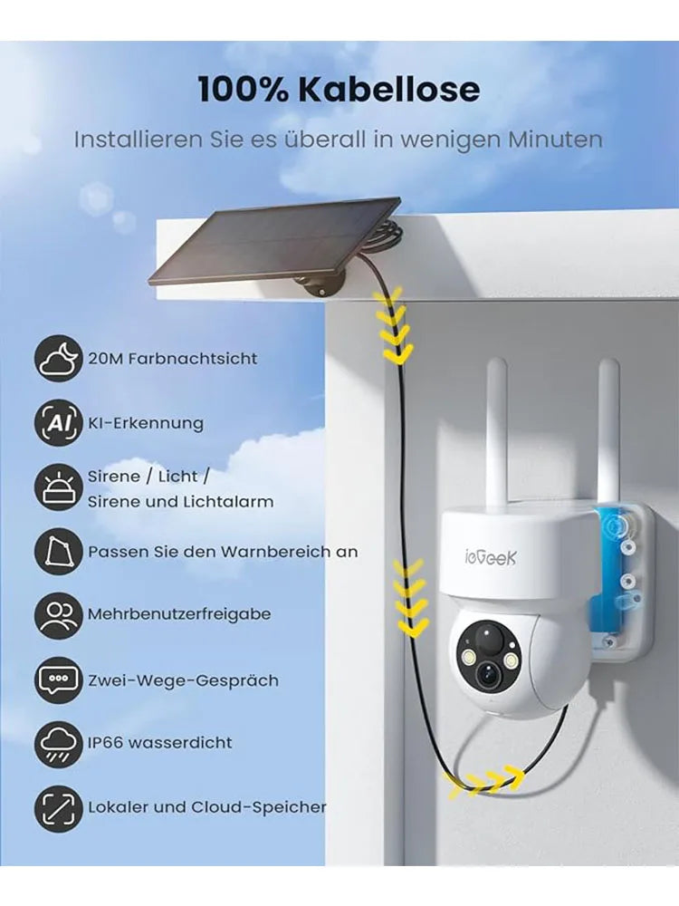IeGeek 2K 3MP WiFi Security Camera Outdoor PTZ Battery Solar Powered