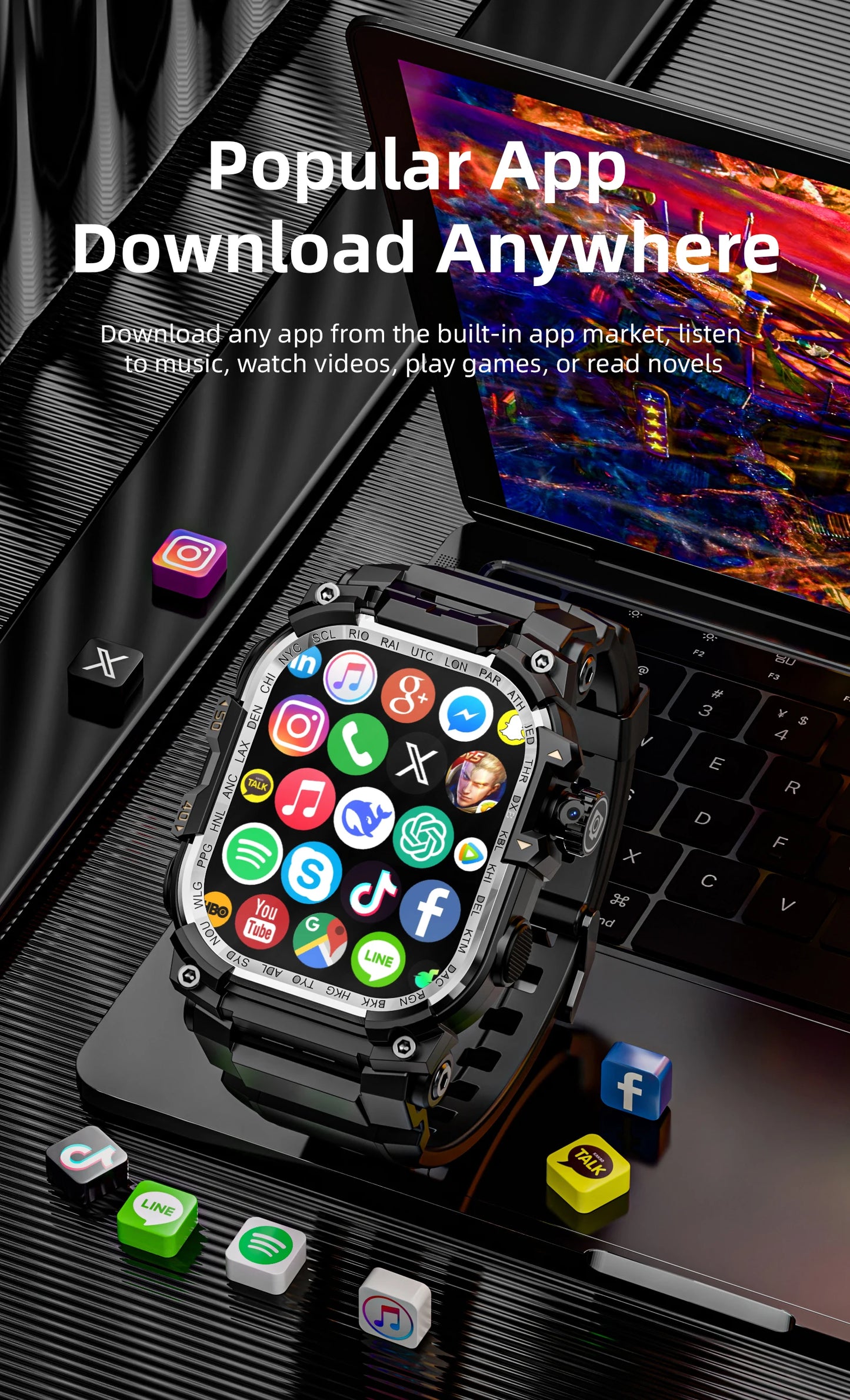 Lokmat Appllp 7 Max Android Smart Watch Phone Amoled Touch Screen Camera 4G WiFi SIM Card Outdoor Fitness Tracker