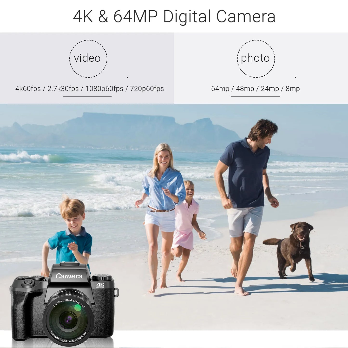 4K 64MP WiFi Vlogging Camera With Flash And Lens Hood