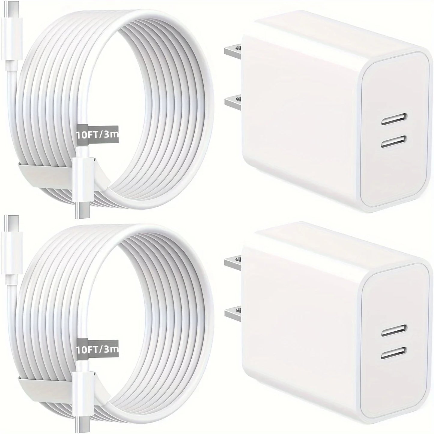 2 Pack 40W Dual Port USB C Wall Charger With 2x 10ft USB C Cables For IPhone 15 Pro Max 15 Plus IPad Pro Air Mini
