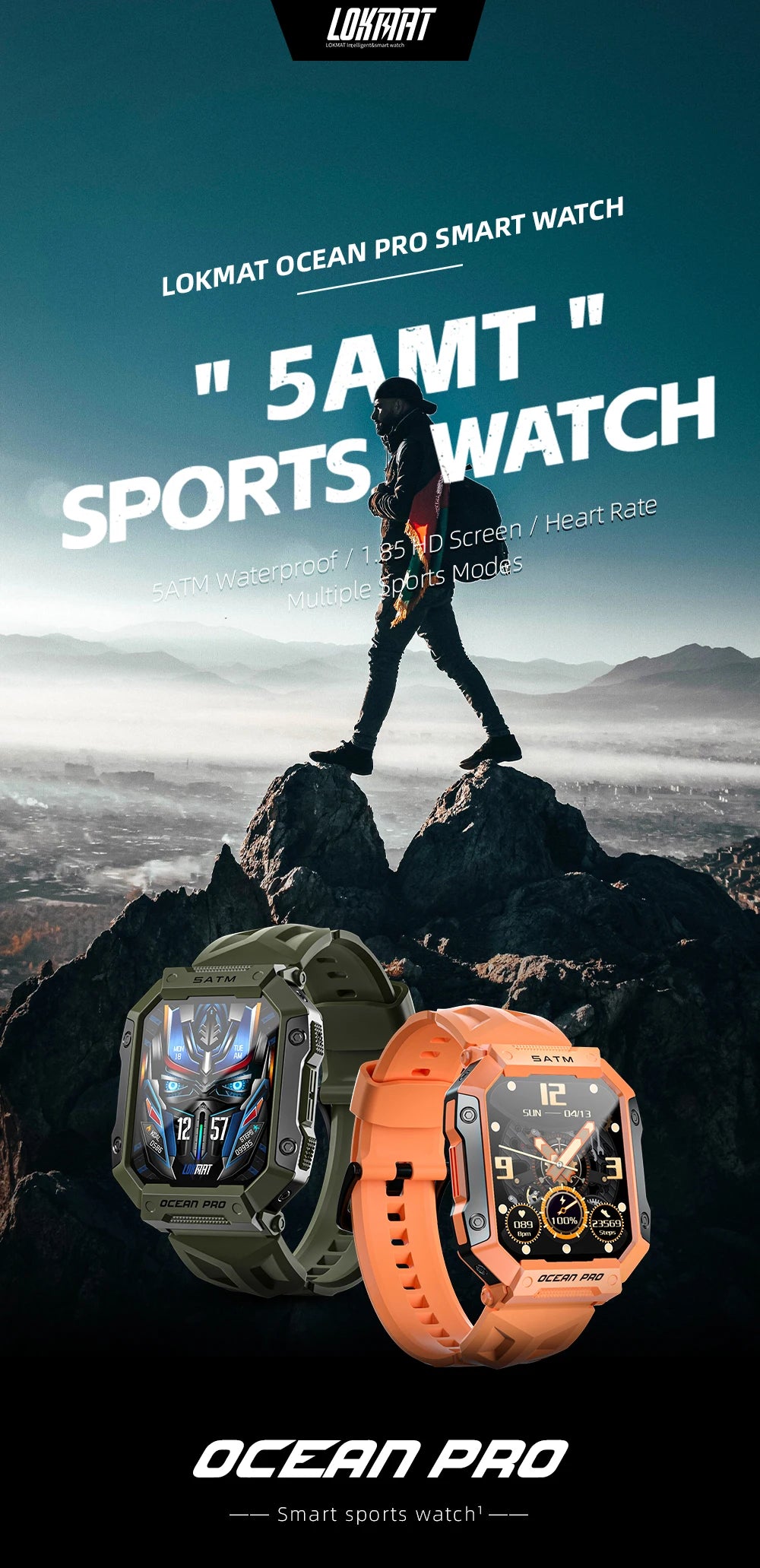 Lokmat Ocean Pro Smart Watch 5ATM Waterproof Heart Rate