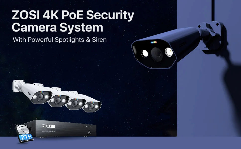 ZOSI 8CH POE Video Surveillance Kit 4K IP Cameras Outdoor
