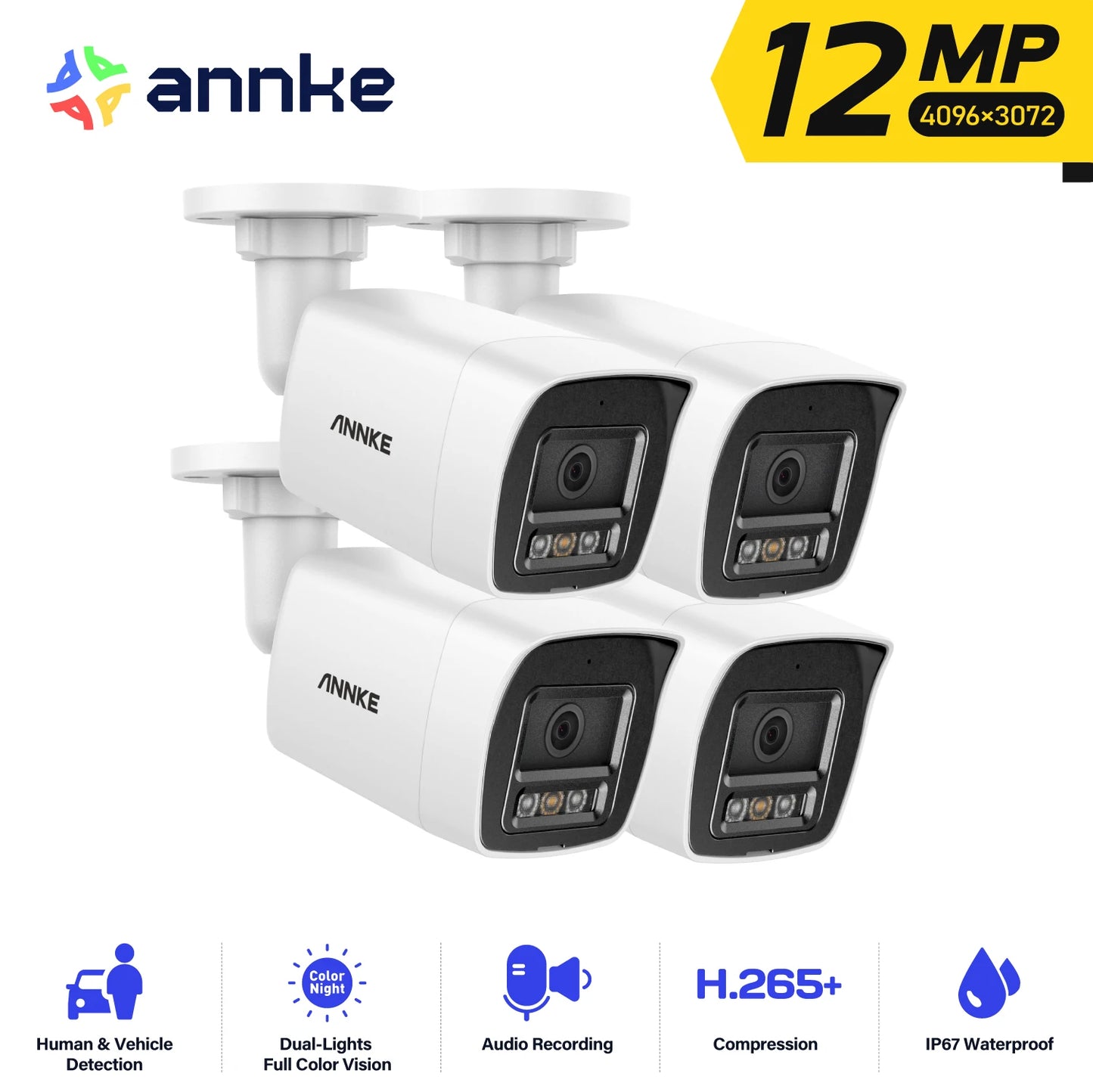 ANNKE 4 Pack 12MP Outdoor Smart Dual Light PoE Camera