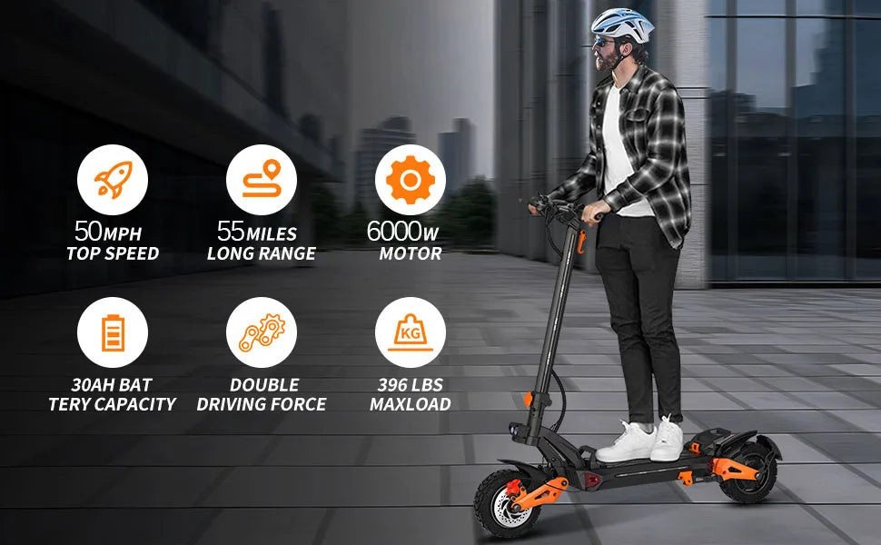 6000W Dual Motor Electric Scooter 50mph Folding Off Road